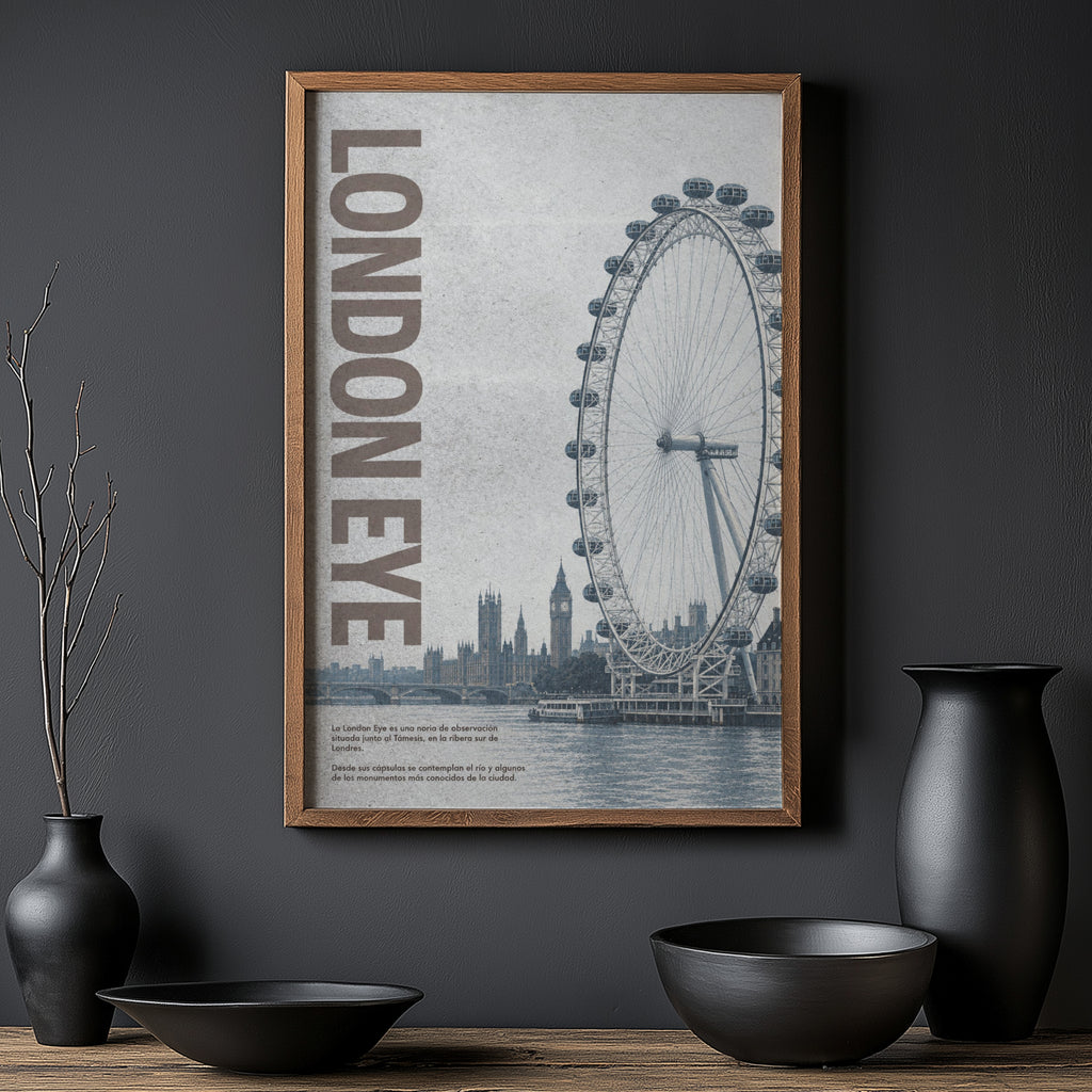 Vintage London Eye Poster, Thames Wall Art, England Print