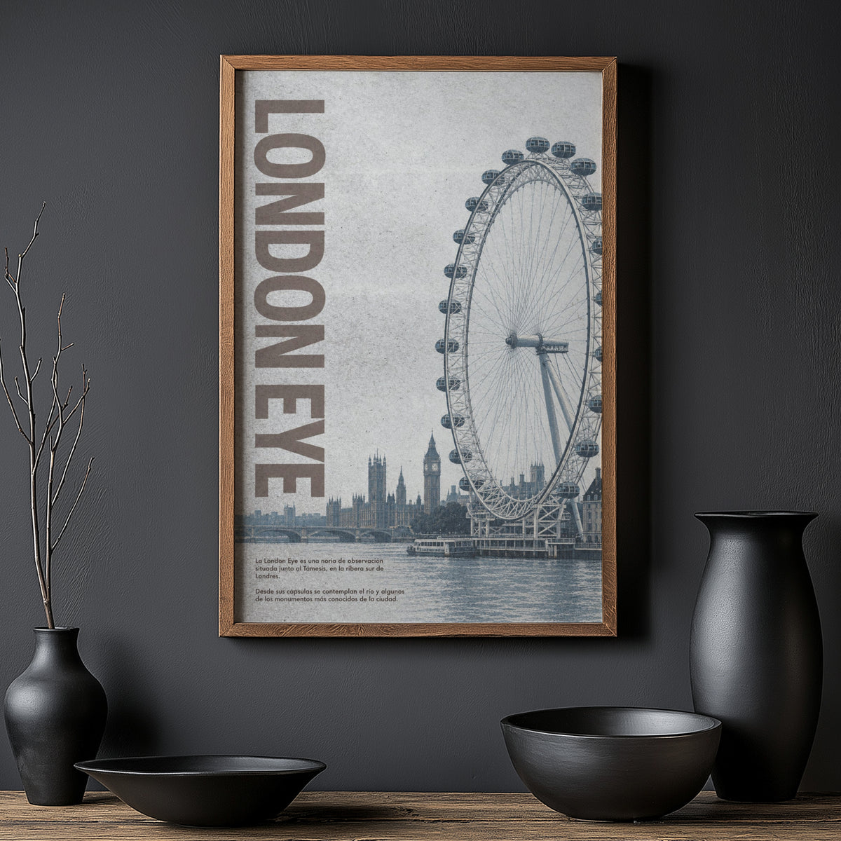 Vintage London Eye Poster, Thames Wall Art, England Print