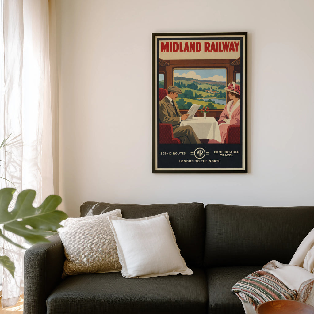 Vintage Midland Railway Print Poster, Train Wall Art