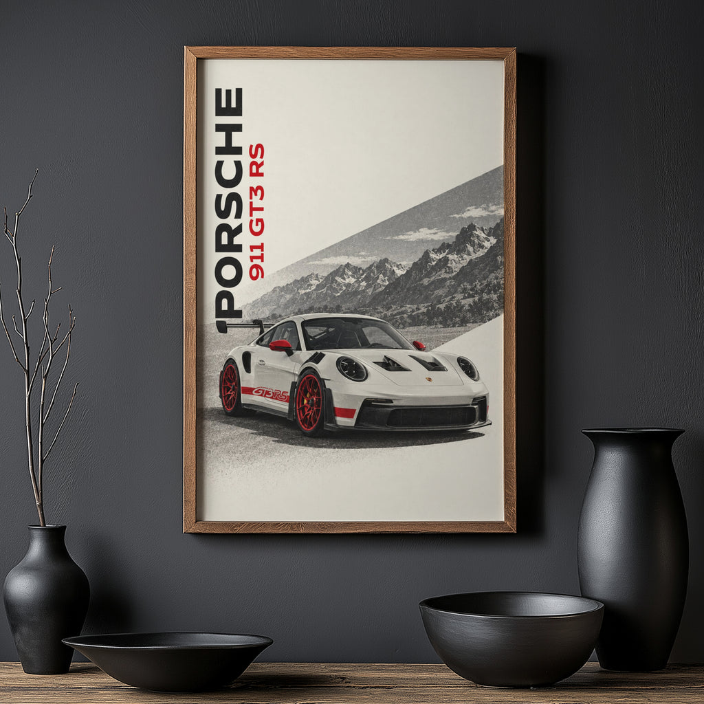 Vintage Porsche 911 GT3 RS Print, Car Poster Wall Art