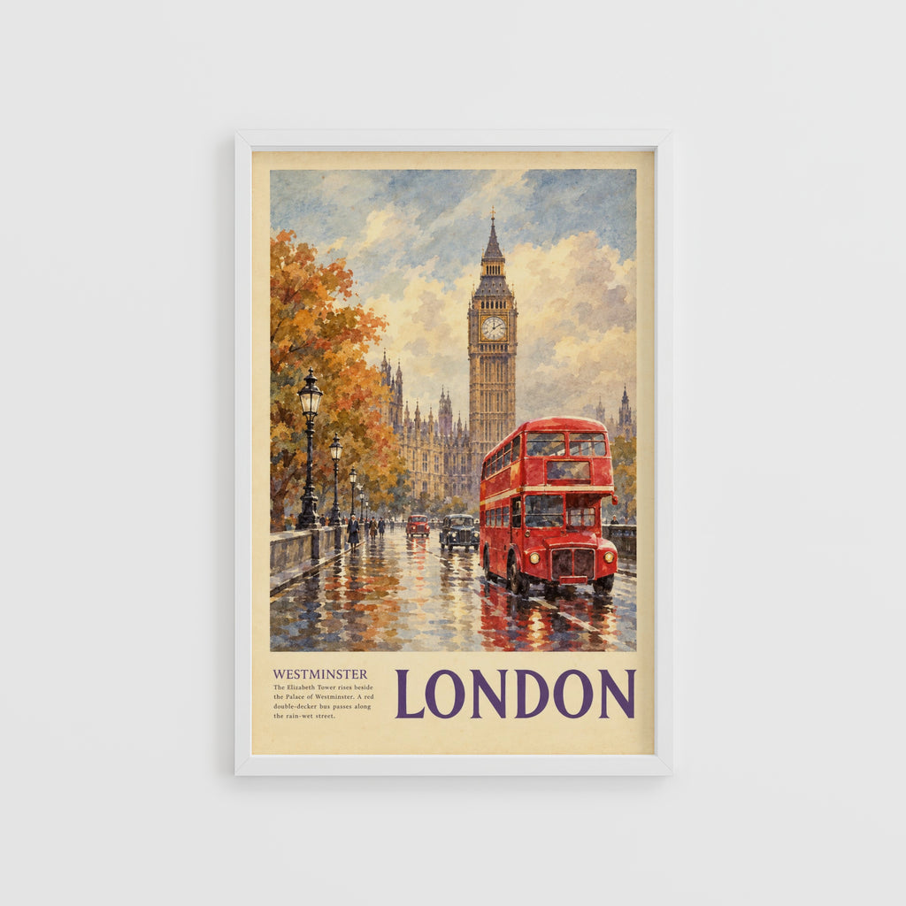 Vintage London Poster, Westminster Wall Art, Big Ben Print
