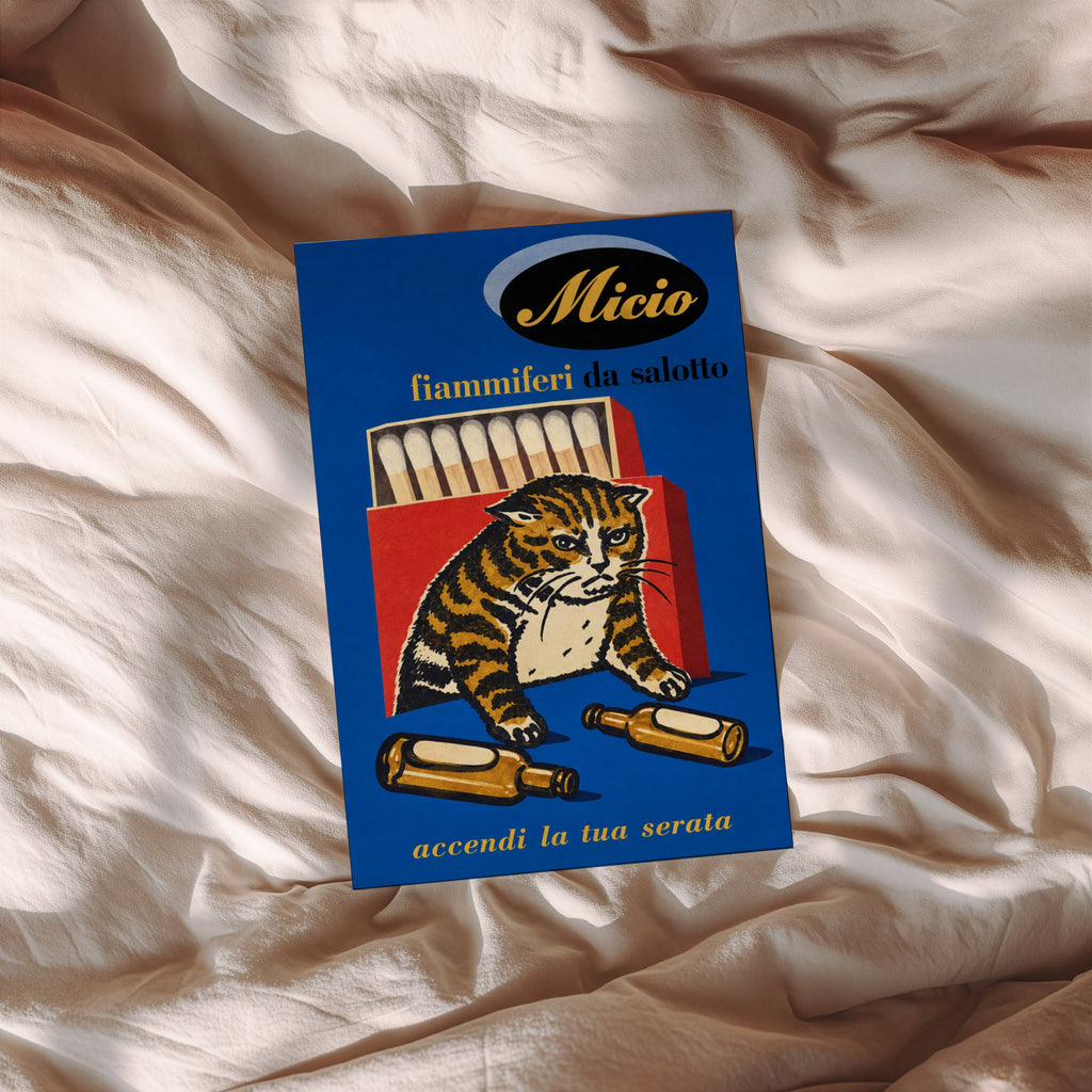 Vintage Tabby Cat Poster, Matchbox Wall Art, Retro Print