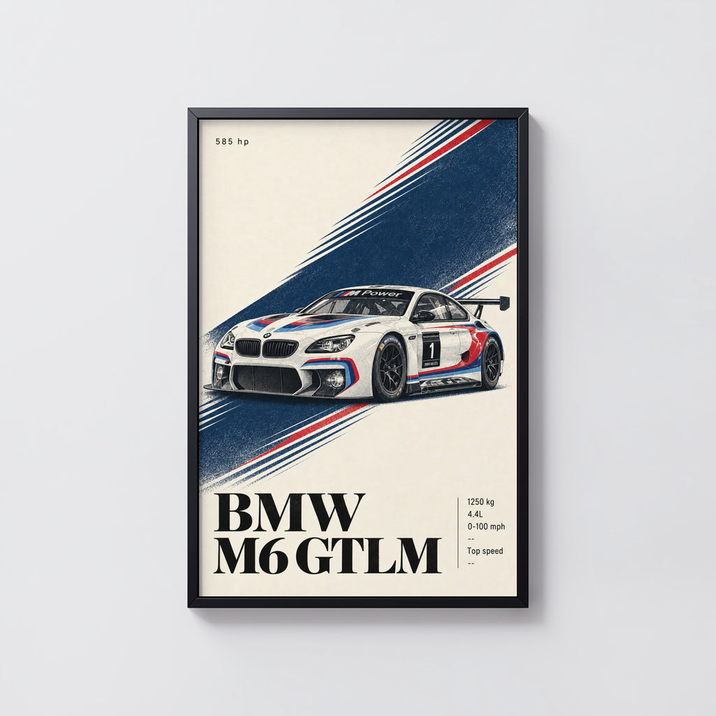 Vintage BMW M6 GTLM Race Car Print, Garage Art