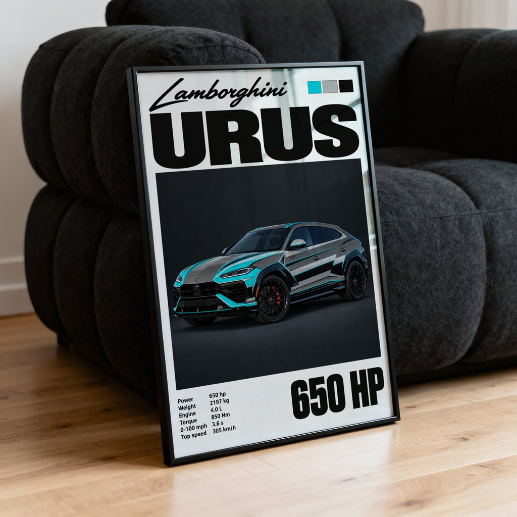 Vintage Lamborghini Urus Print, Supercar Wall Art
