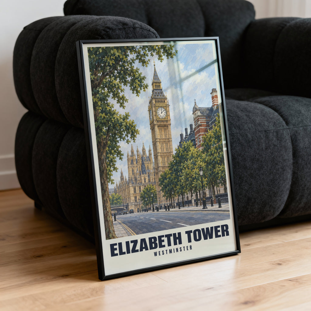 Vintage Elizabeth Tower Poster, London Wall Art Print