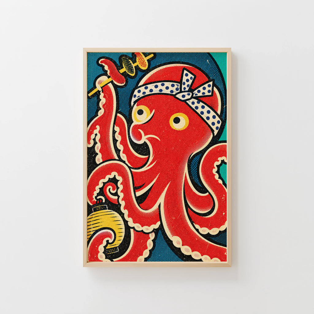 Vintage Japanese Octopus Print, Retro Poster, Food Art