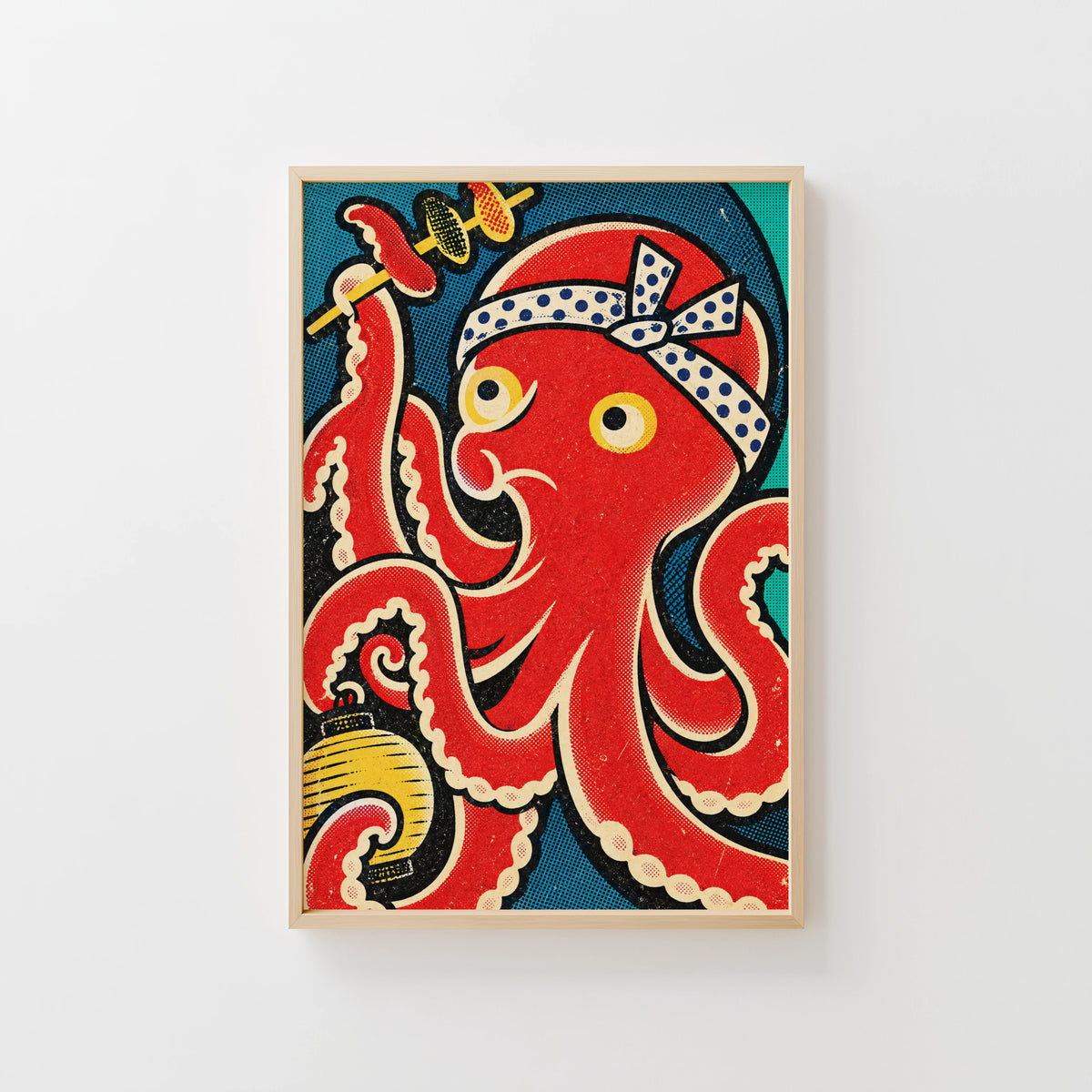 Vintage Japanese Octopus Print, Retro Poster, Food Art