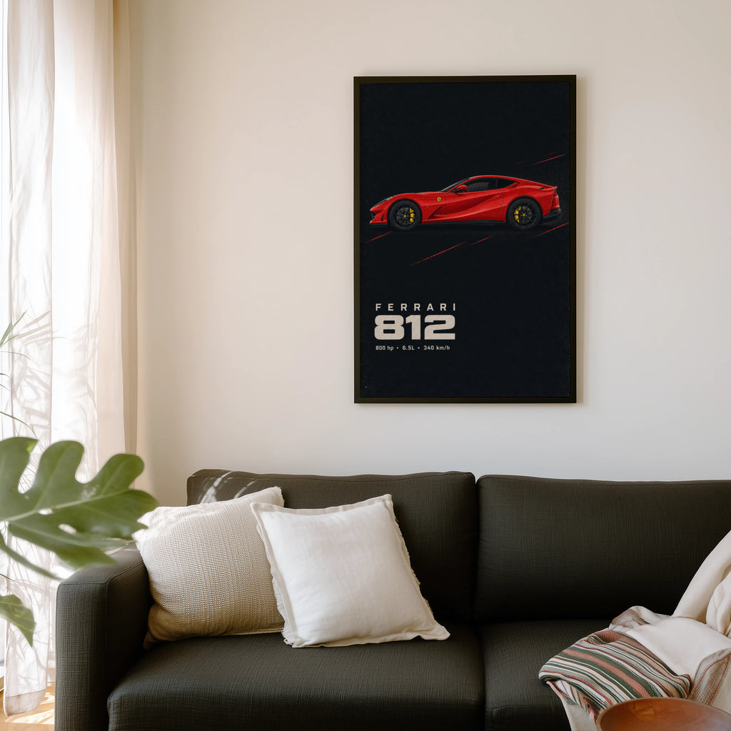Vintage Ferrari 812 Print, Red Supercar Wall Art