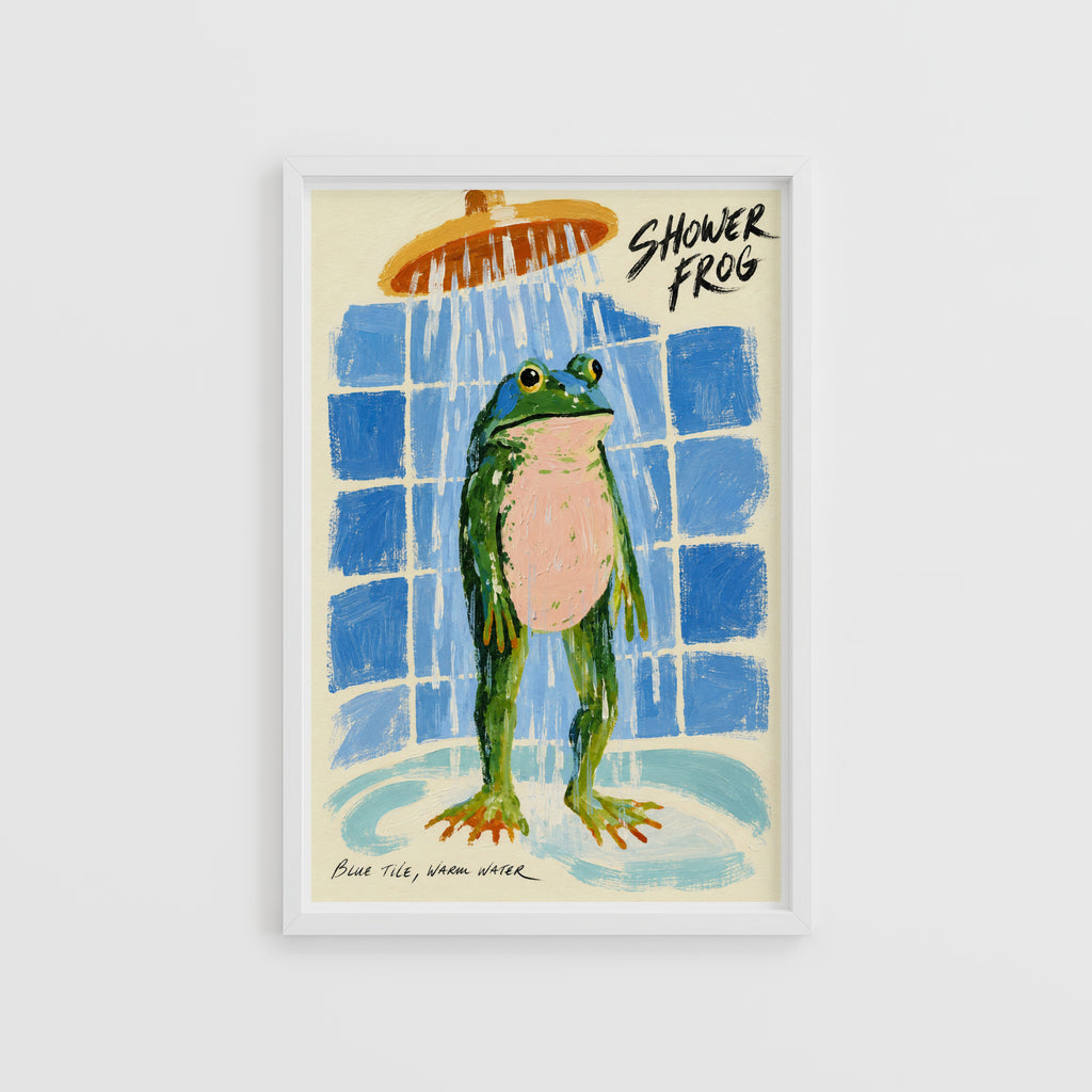 Vintage Shower Frog Print Poster, Bathroom Wall Art