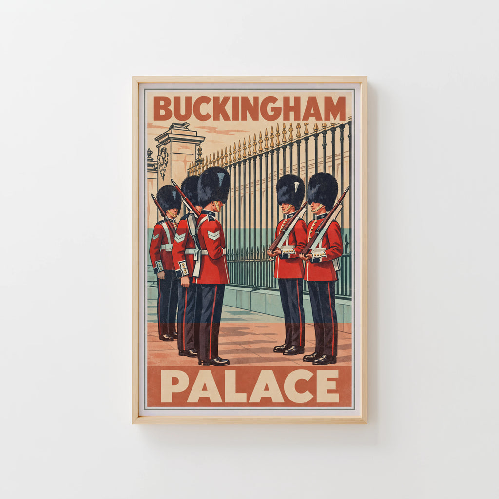 Vintage Buckingham Palace Poster, London Guards Print