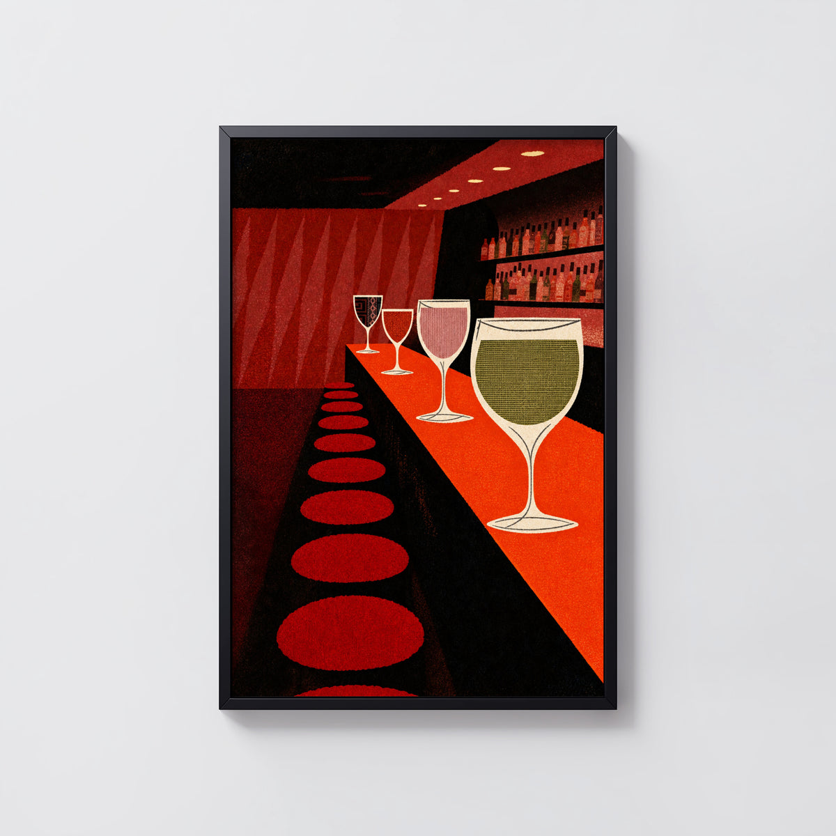 Vintage Wine Bar Print Poster, Mid Century Wall Art