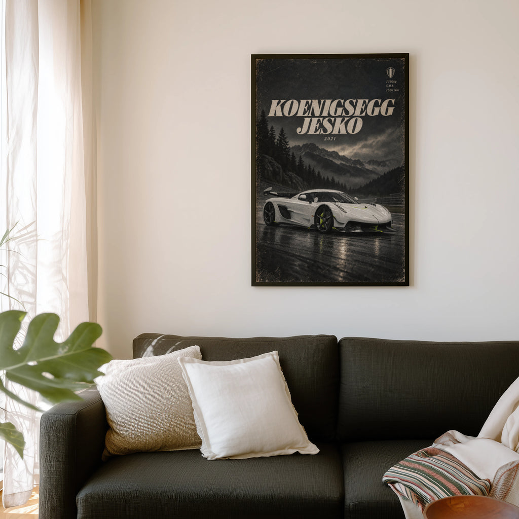 Vintage Koenigsegg Jesko Print, Supercar Wall Art