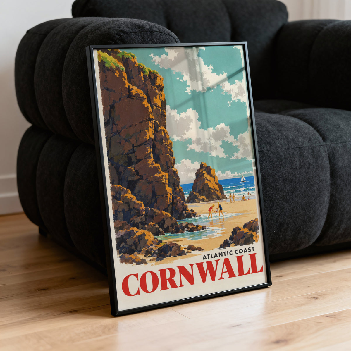 Vintage Cornwall Poster, Coastal Wall Art, Beach Print