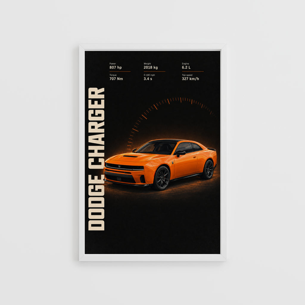 Vintage Dodge Charger Print, Orange Muscle Car