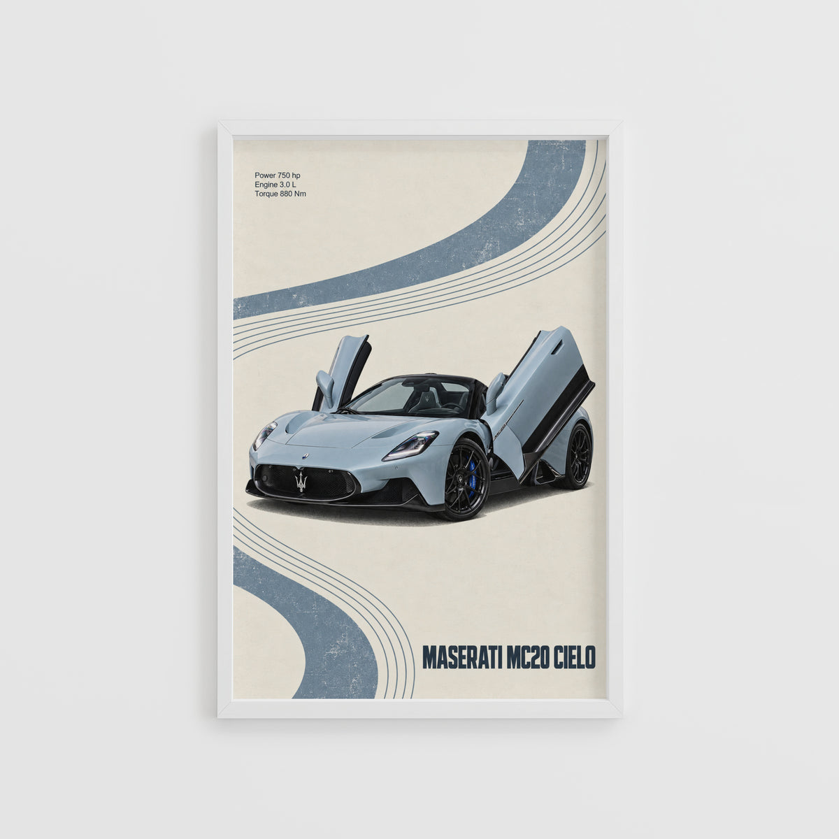 Vintage Maserati MC20 Cielo Print, Car Wall Art