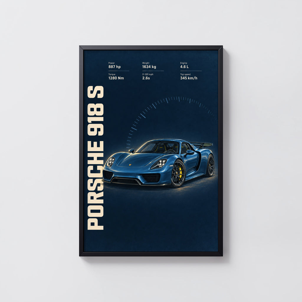 Vintage Porsche 918 S Car Print, Supercar Poster