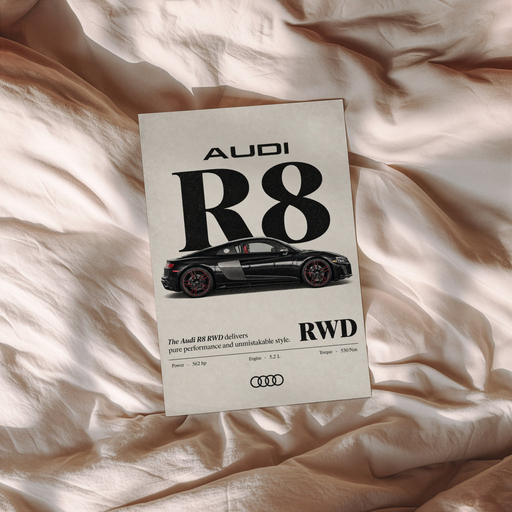 Vintage Audi R8 RWD Print, Supercar Poster, Wall Art