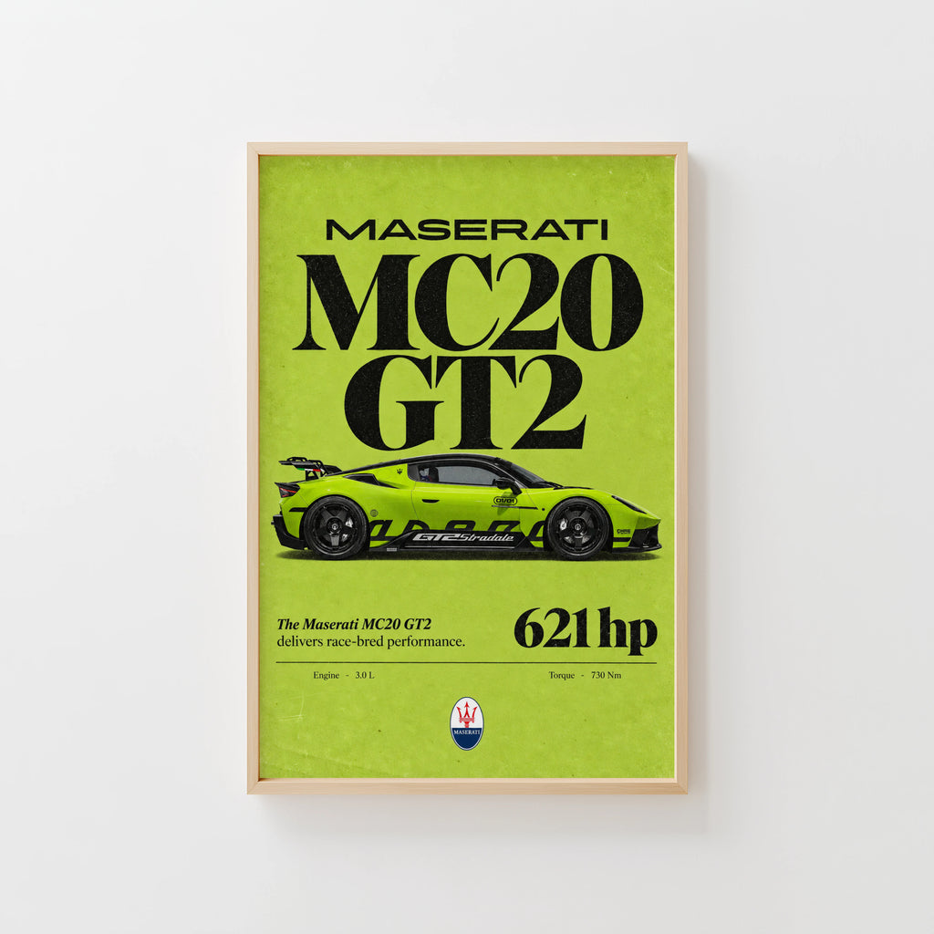 Vintage Maserati MC20 GT2 Print, Supercar Art