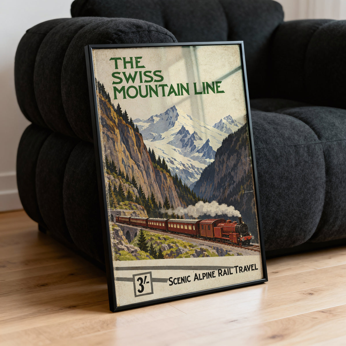 Vintage Swiss Mountain Line Print Poster, Alpine Train