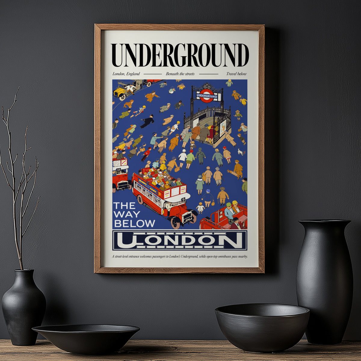 Vintage London Underground Poster, Retro Travel Wall Art