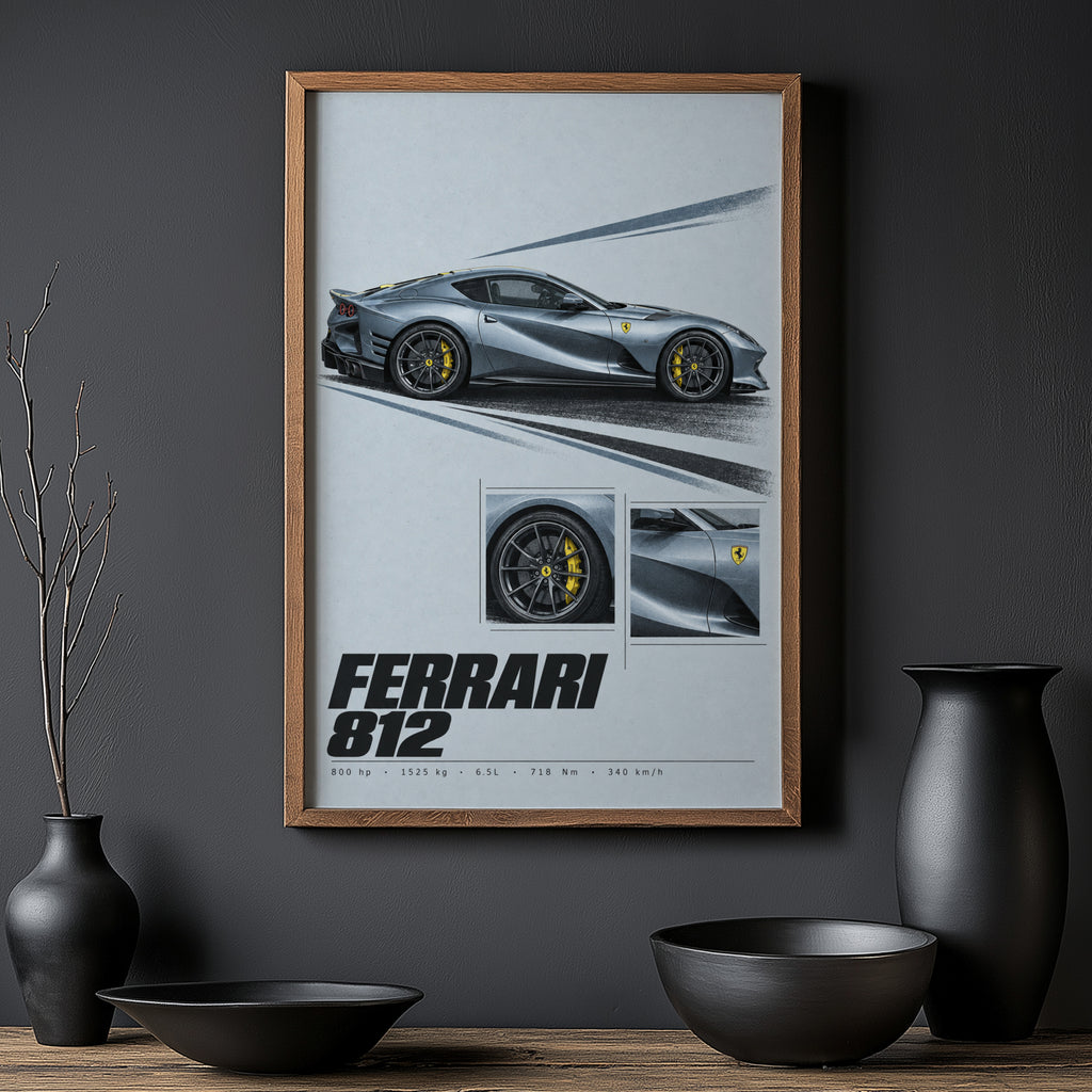 Vintage Print, Ferrari 812 Supercar Wall Art