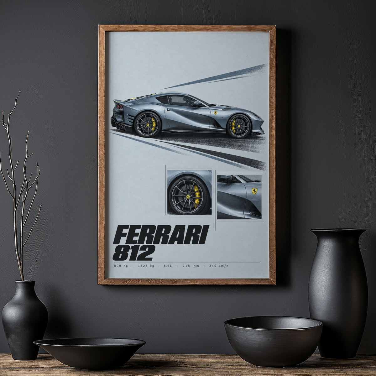 Vintage Print, Ferrari 812 Supercar Wall Art