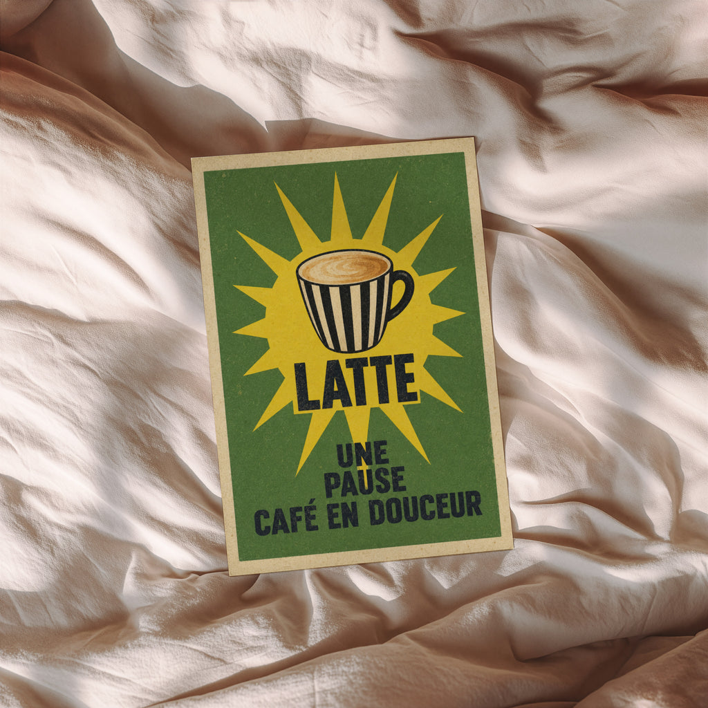Vintage Coffee Print and Poster, Latte Kitchen Wall Art