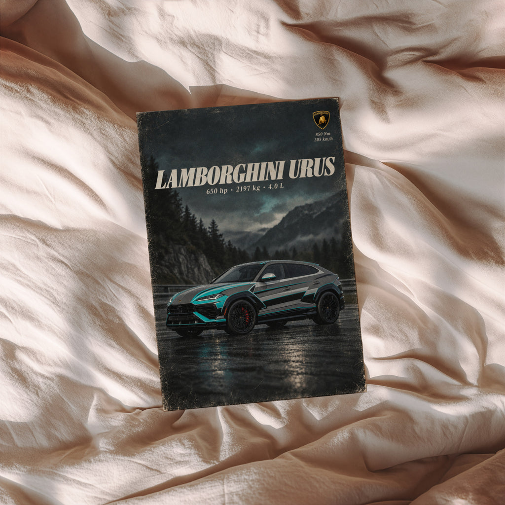 Vintage Lamborghini Urus Print, Supercar Wall Art