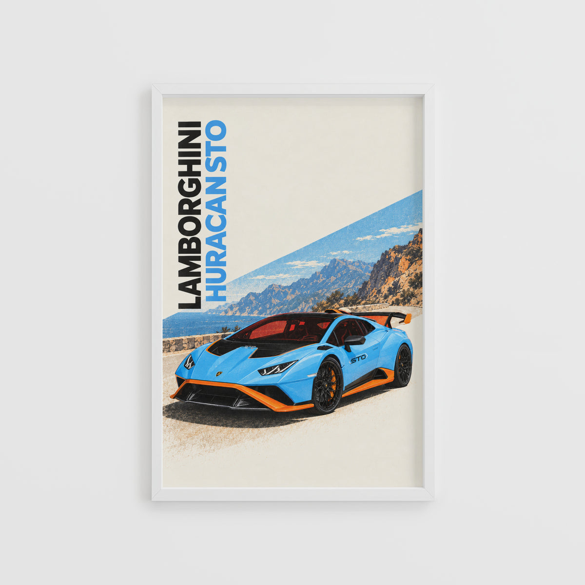 Vintage Lamborghini Huracan STO Print, Supercar Art