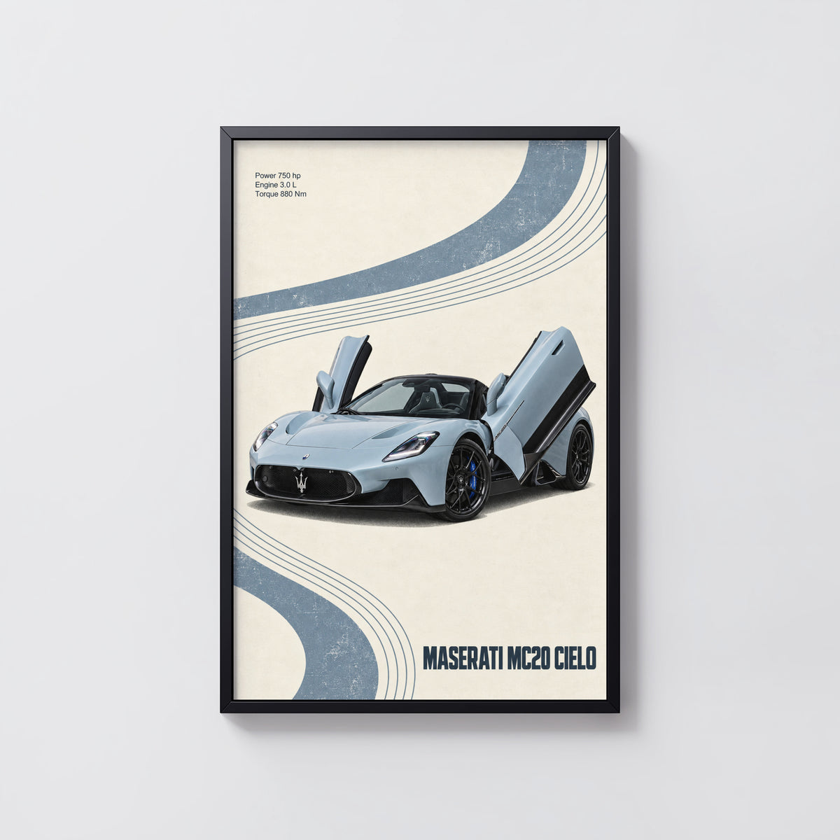Vintage Maserati MC20 Cielo Print, Car Wall Art