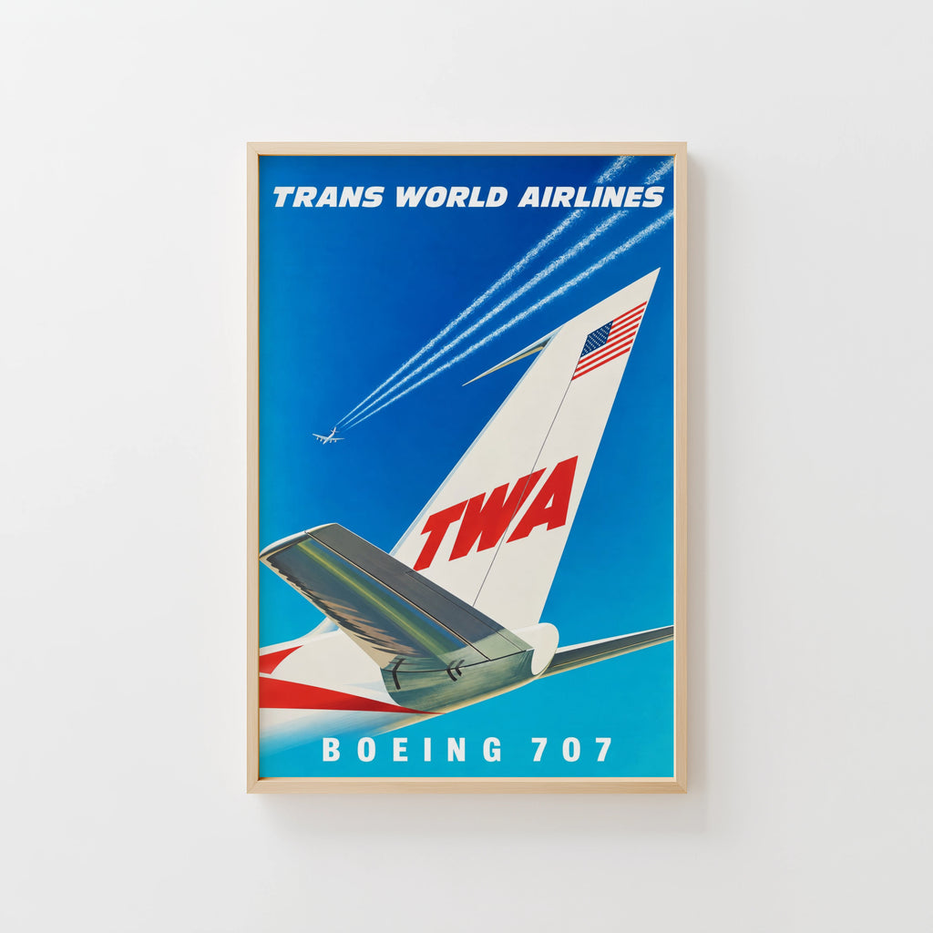 Vintage TWA Boeing 707 Poster, Aviation Wall Art, Print