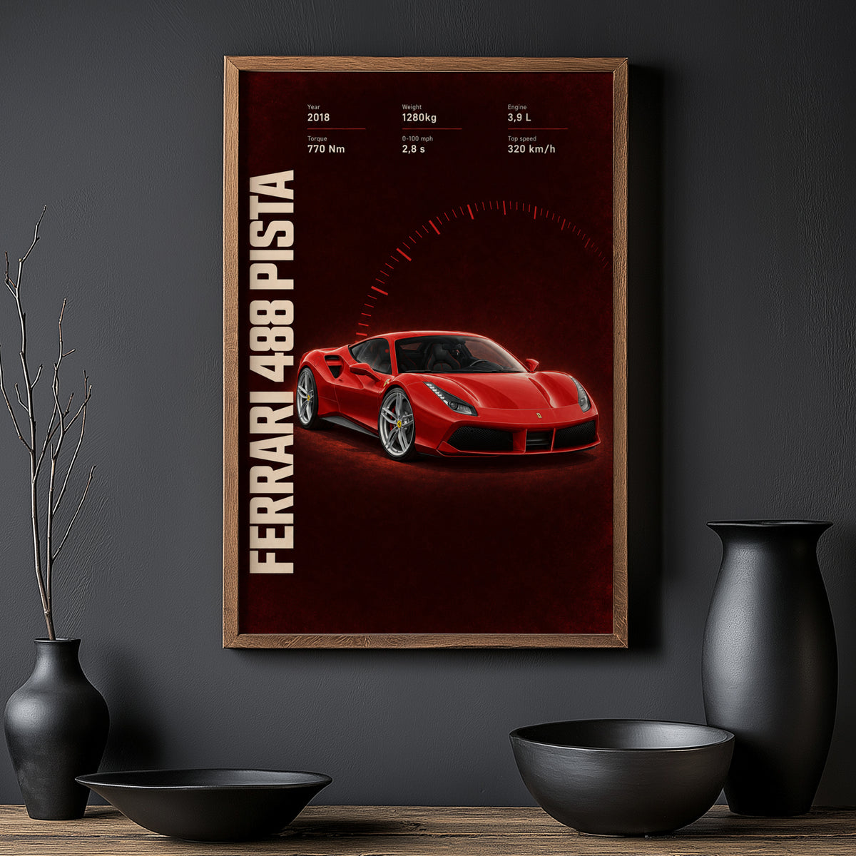Vintage Ferrari 488 Pista Print, Supercar Art