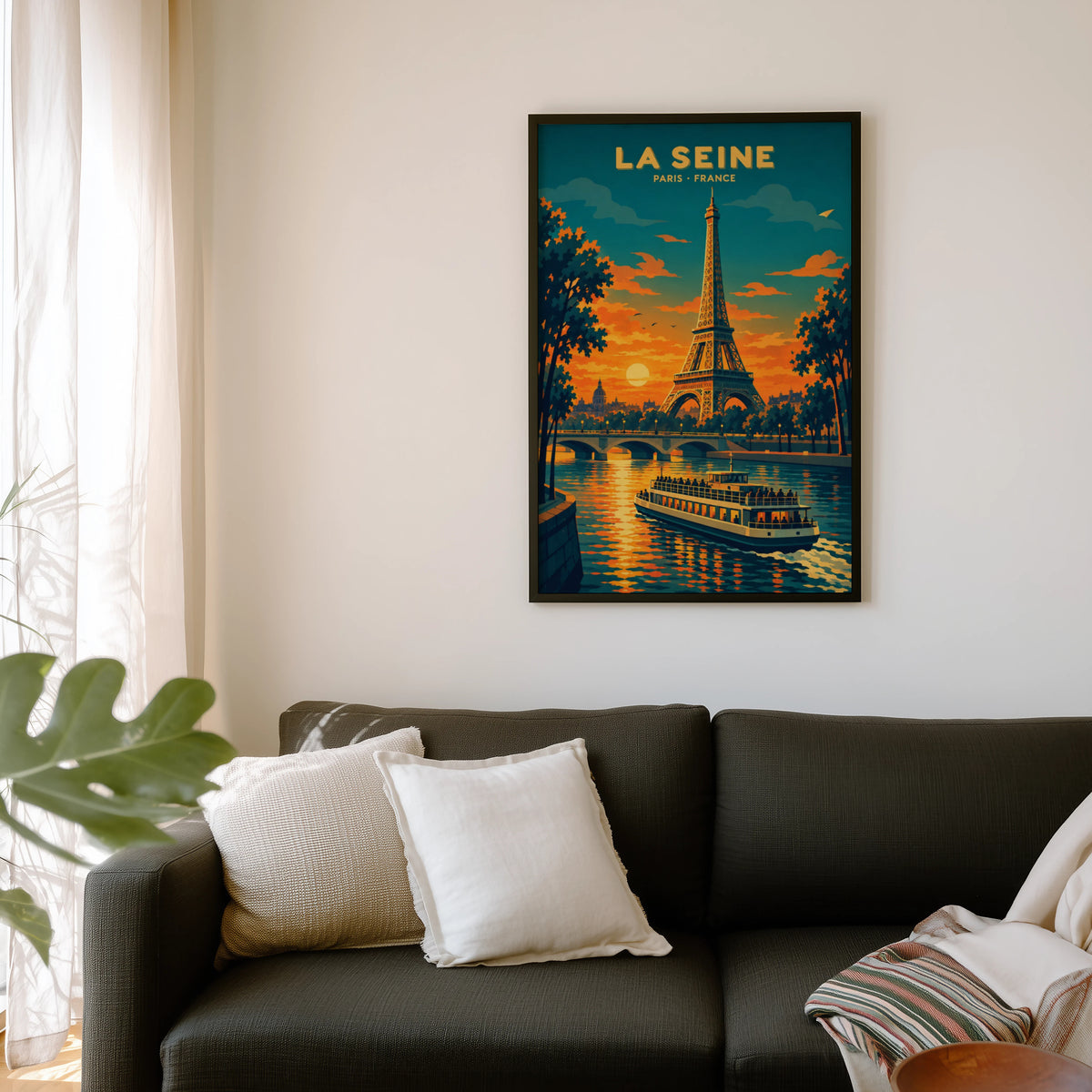 Vintage Paris Poster, Eiffel Tower Wall Art, Seine Print