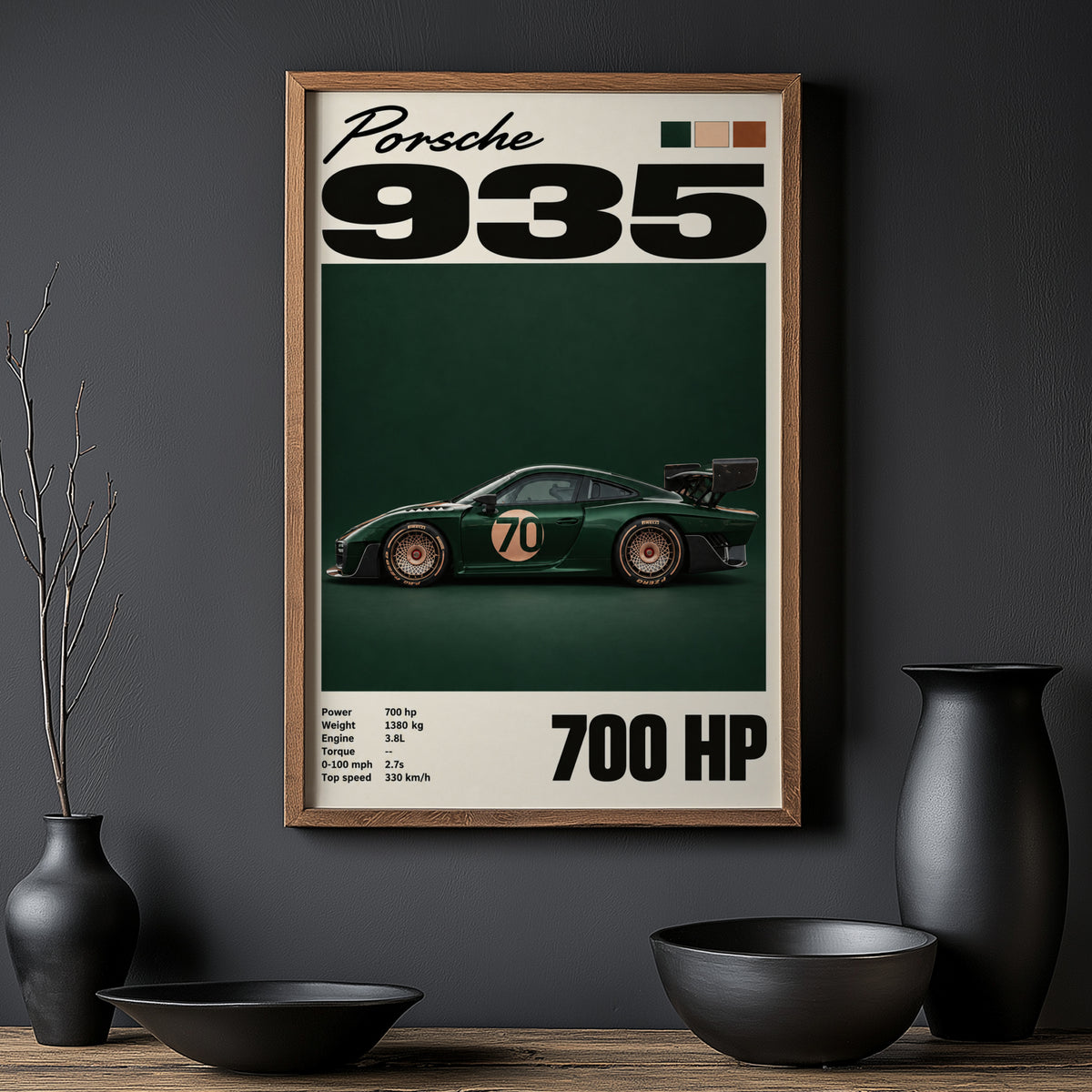 Vintage Porsche 935 Print, Racing Green Car Art