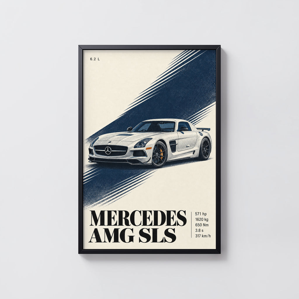 Vintage Mercedes AMG SLS Print Poster, Car Wall Art