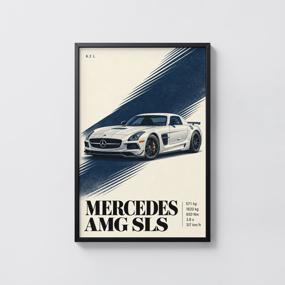 Vintage Mercedes AMG SLS Print Poster, Car Wall Art
