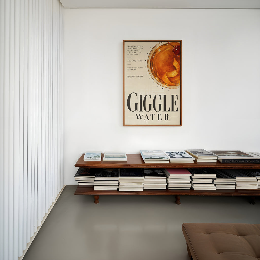 Vintage Giggle Water Cocktail Print Poster, Bar Art