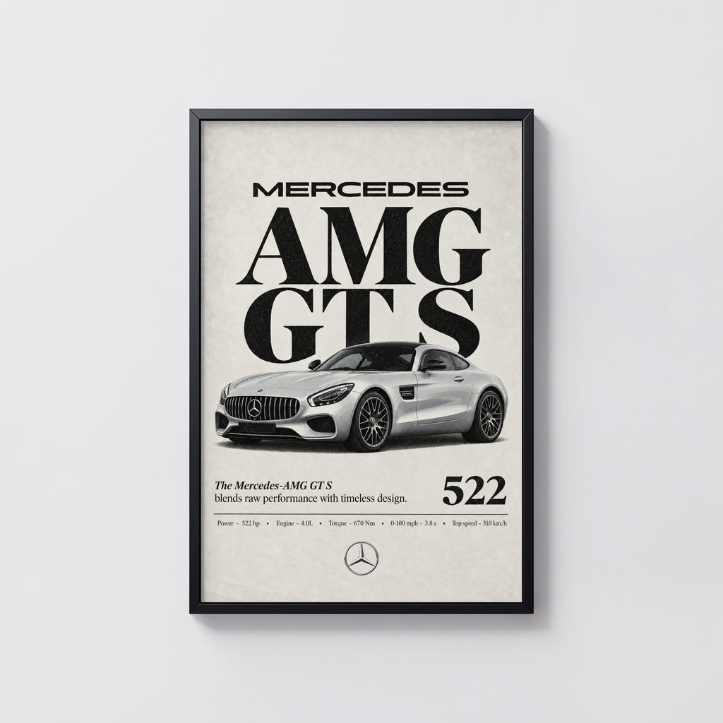 Vintage Mercedes AMG GT S Print, Car Wall Art