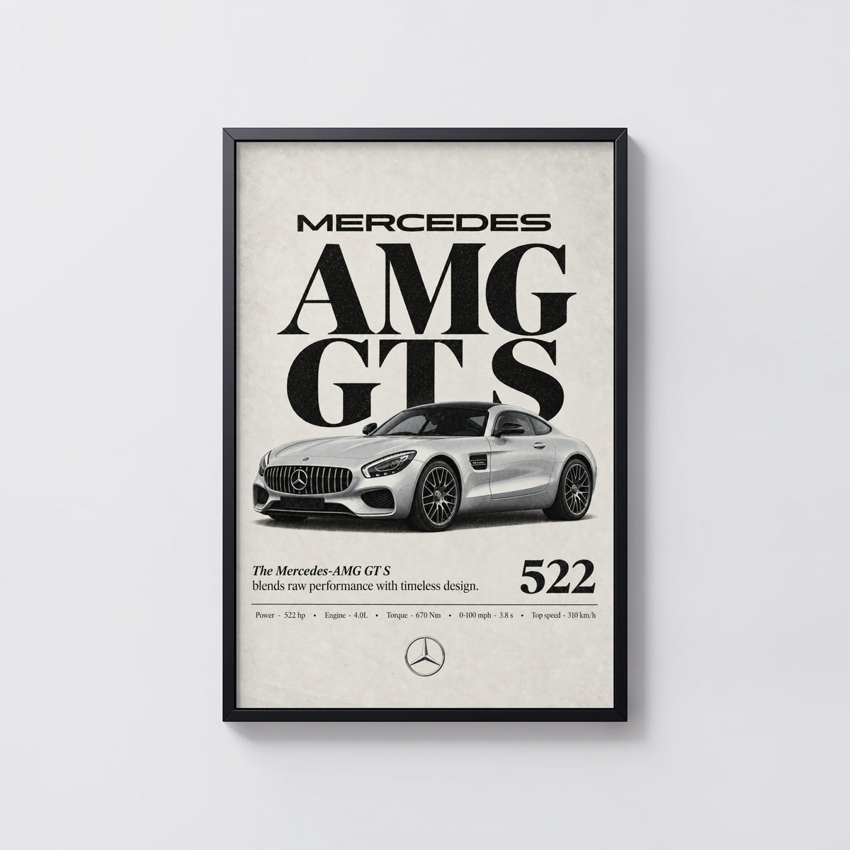 Vintage Mercedes AMG GT S Print, Car Wall Art