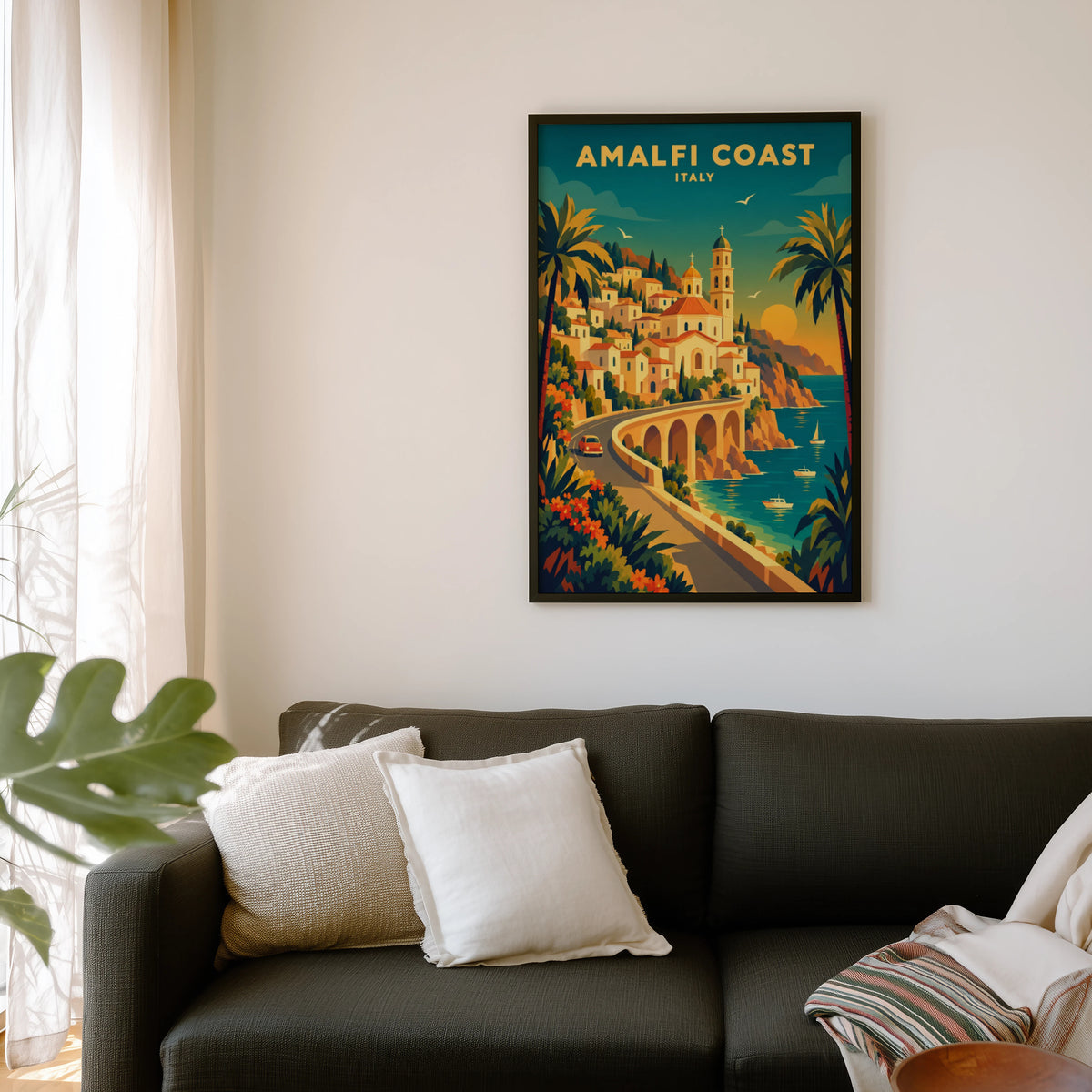 Vintage Amalfi Coast Italy Poster, Travel Wall Art, Print
