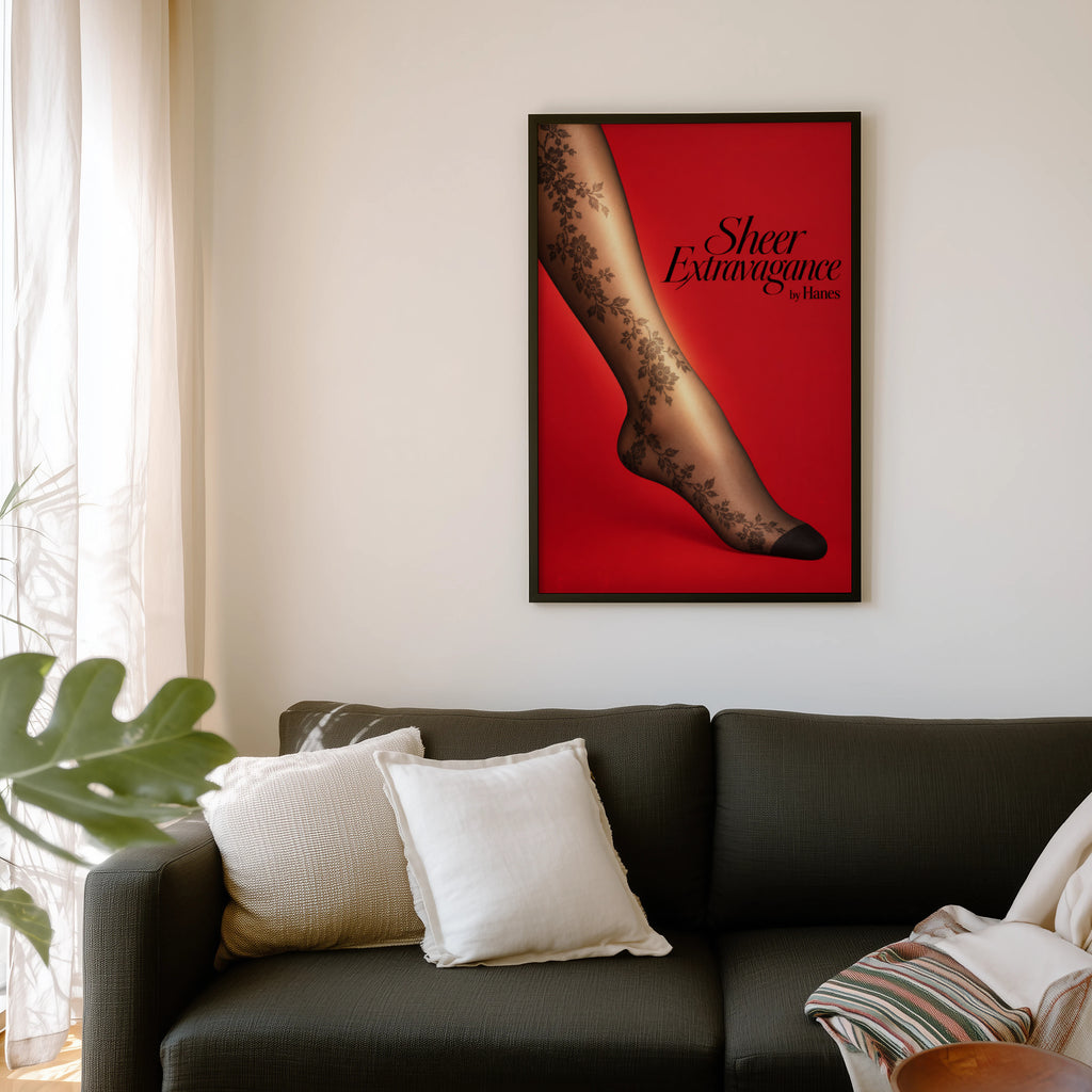 Vintage Hosiery Poster, Red Fashion Wall Art, Print