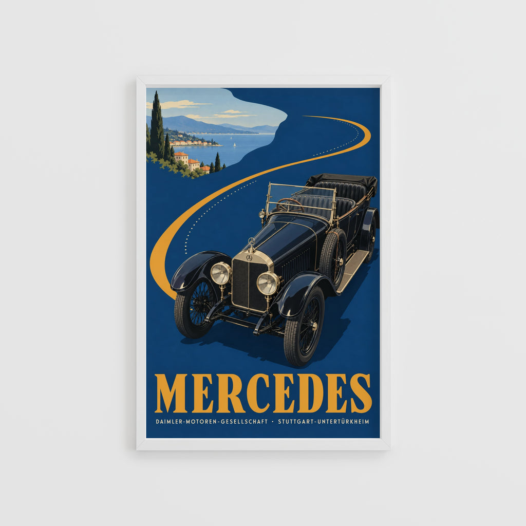 Vintage Mercedes Car Poster, Art Deco Wall Art, Print