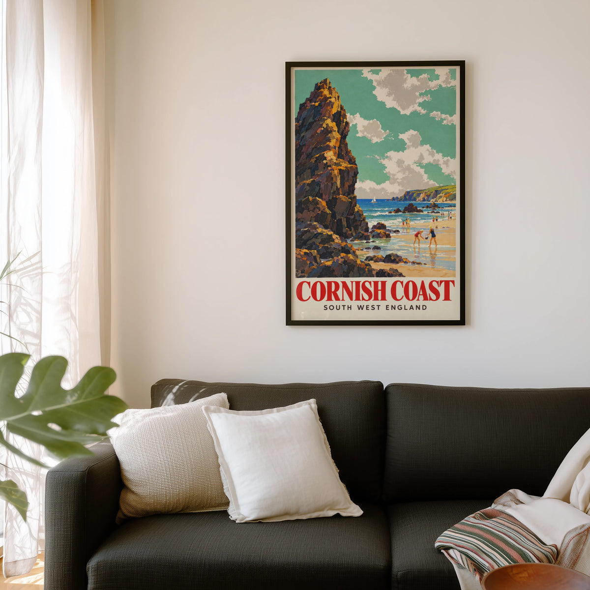 Vintage Cornish Coast Poster, Seaside Wall Art, Beach Print