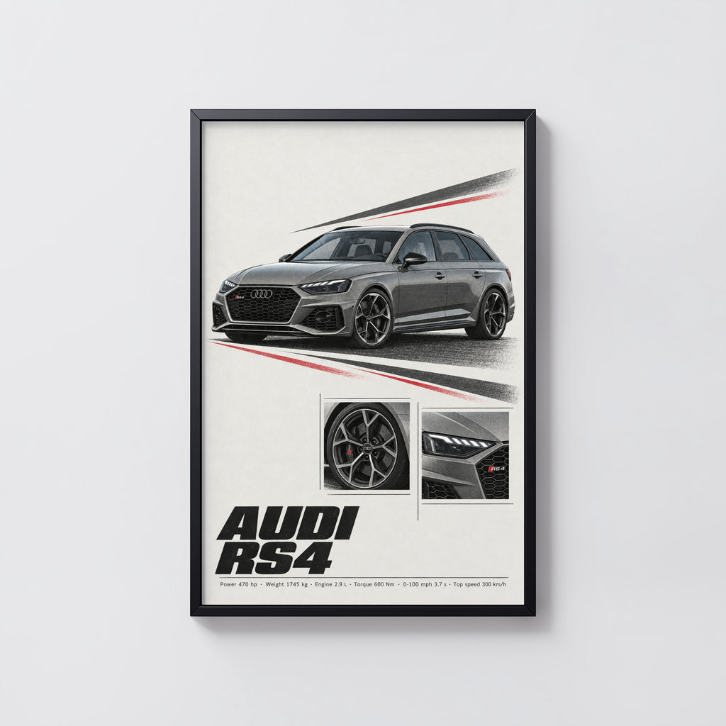 Vintage Audi RS4 Avant Print, Car Wall Art