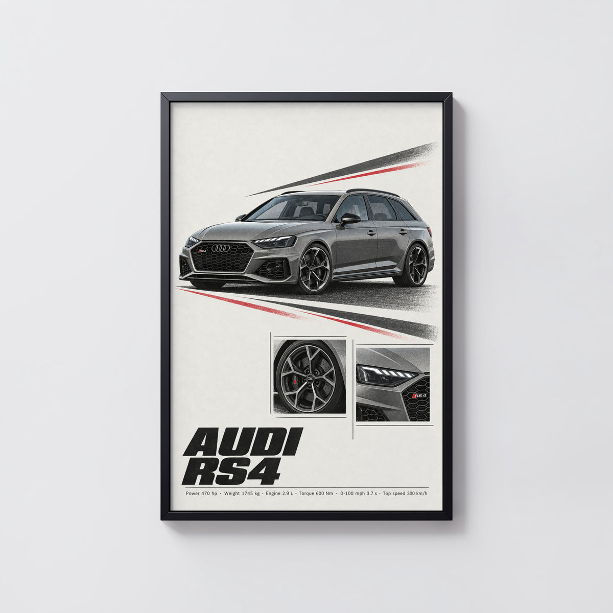 Vintage Audi RS4 Avant Print, Car Wall Art