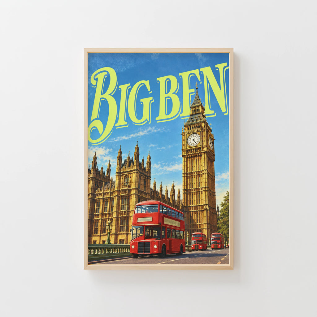 Vintage Big Ben Poster, London Wall Art, Bus Print