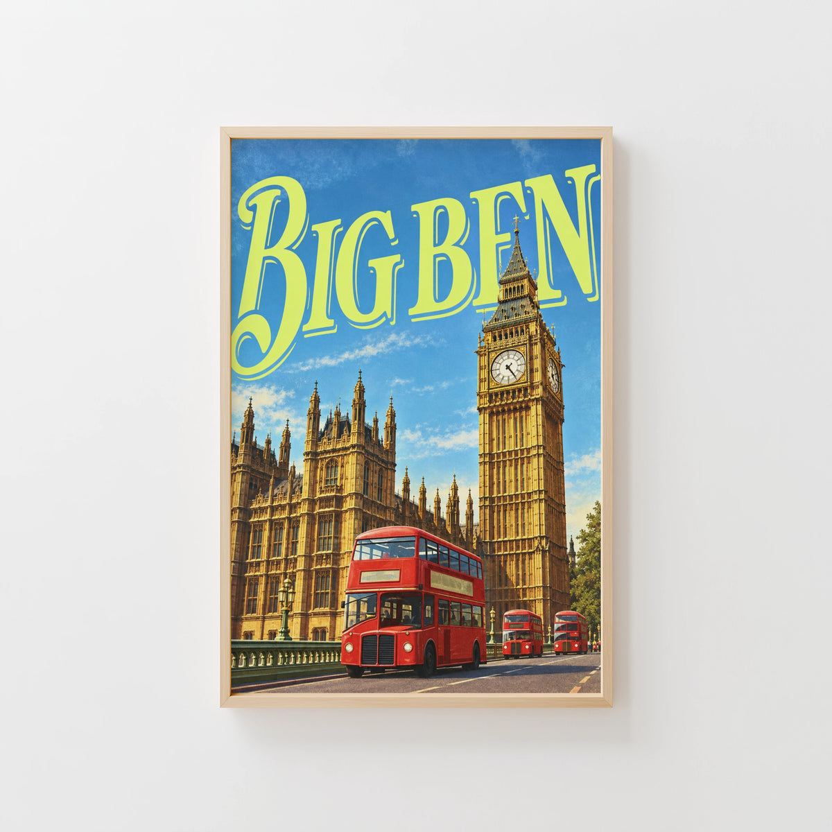 Vintage Big Ben Poster, London Wall Art, Bus Print