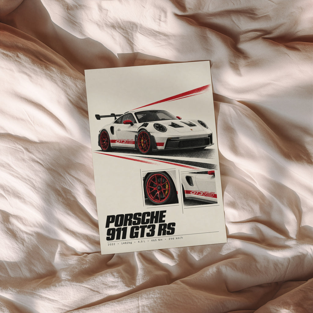 Vintage Porsche 911 GT3 RS Print, Car Poster