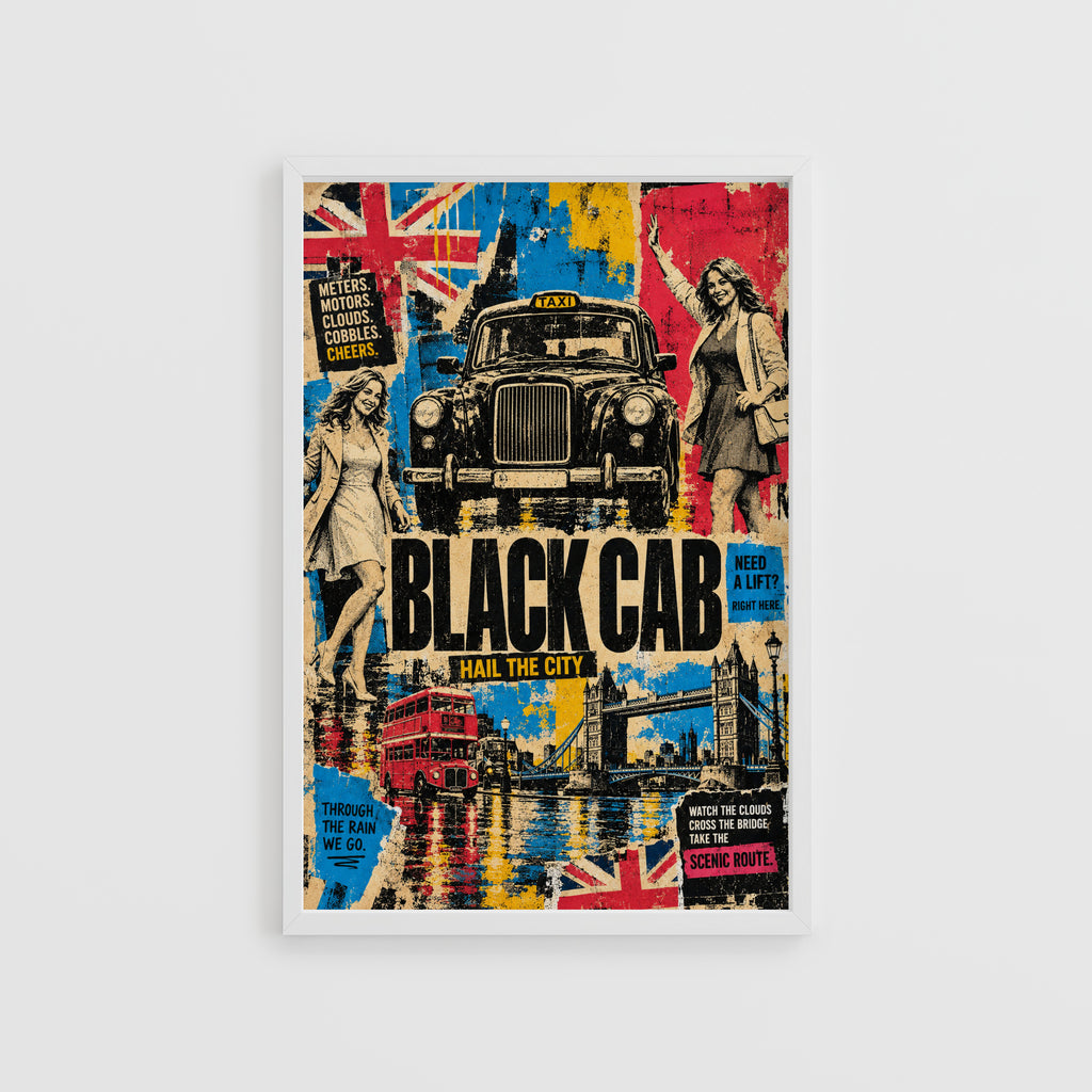 Vintage London Black Cab Poster, Retro Wall Art, Print