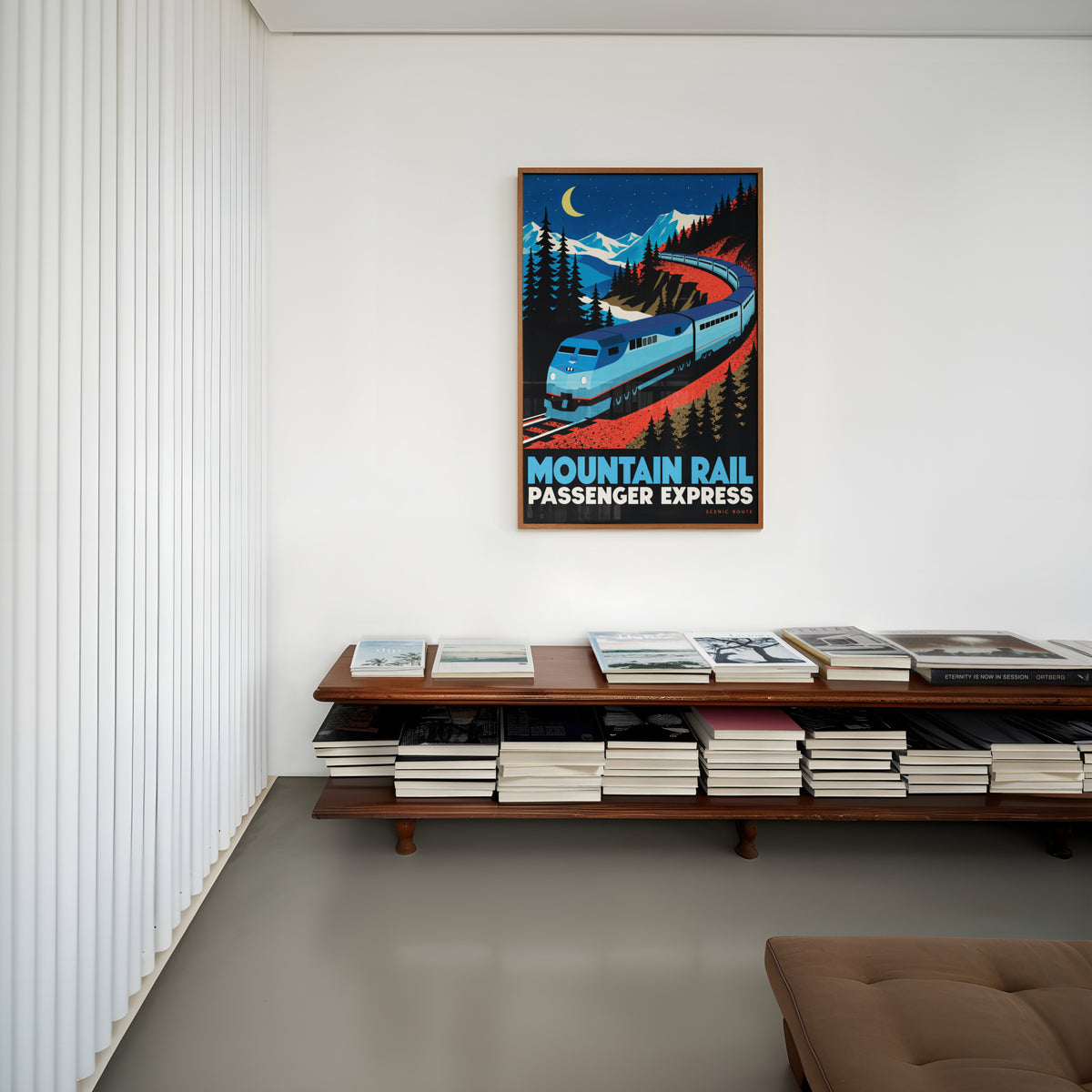 Vintage Train Print Poster, Mountain Rail Wall Art